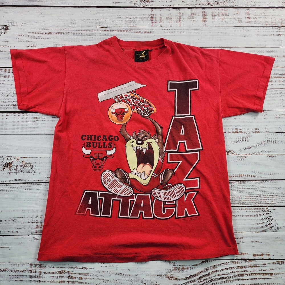 Vintage 1996 Chicago Bulls Taz Attack T Shirt Men's L Red Single Stitch USA